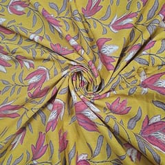 Mustard Color Cotton Flex Discharge Printed Fabric