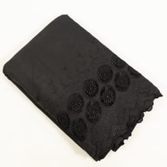 Black Colour Cotton Chikan Border Embroidered Fabric