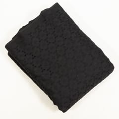 Black Colour Cotton Chikan Embroidered Fabric