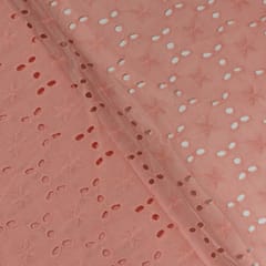 Peach Color Cotton Chikan Embroidered Fabric