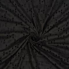 Black Colour Cotton Chikan Embroidered Fabric
