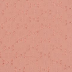 Peach Color Cotton Chikan Embroidered Fabric