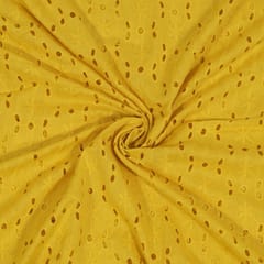 Yellow Color Cotton Chikan Embroidered Fabric