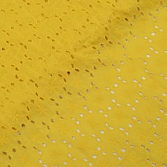 Yellow Color Cotton Chikan Embroidered Fabric