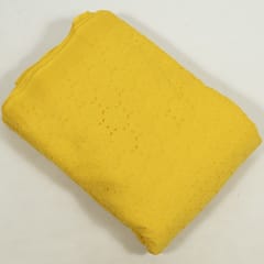 Yellow Color Cotton Chikan Embroidered Fabric
