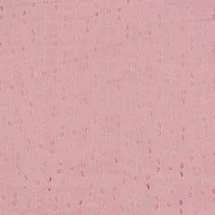 Pink Colour Cotton Chikan Embroidered Fabric