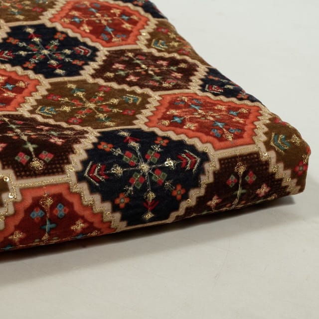 Multi Colour Velvet Print with Embroidered Fabric