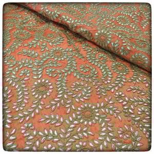 Peach Poly Dupion Embroidered Fabric (1.80Meter Piece)