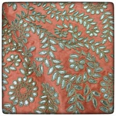 Peach Poly Dupion Embroidered Fabric (1.80Meter Piece)