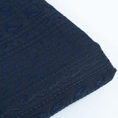 Navy Blue Color Georgette Chikan Embroidered Fabric