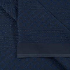 Navy Blue Color Georgette Chikan Embroidered Fabric