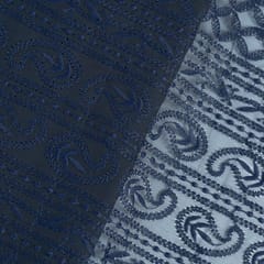 Navy Blue Color Georgette Chikan Embroidered Fabric