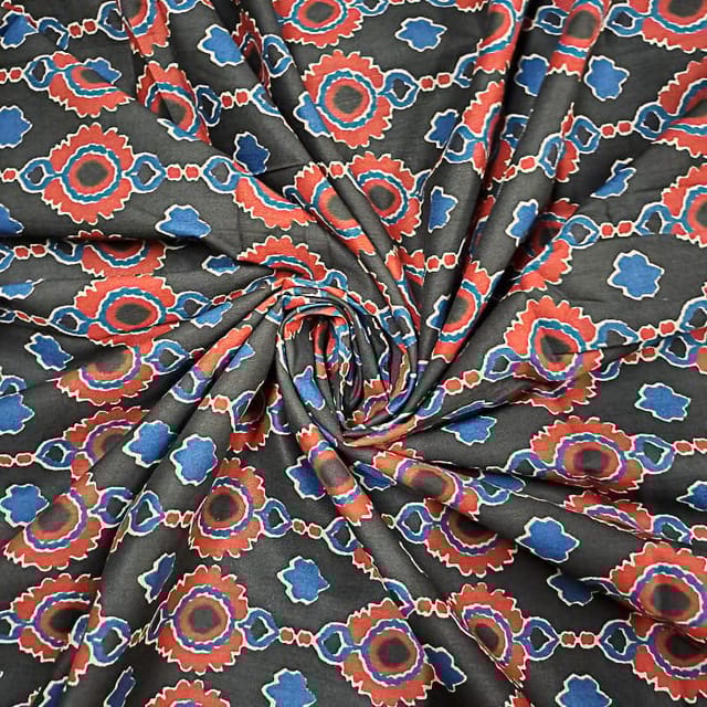 Black Color Cotton Cambric Printed Fabric