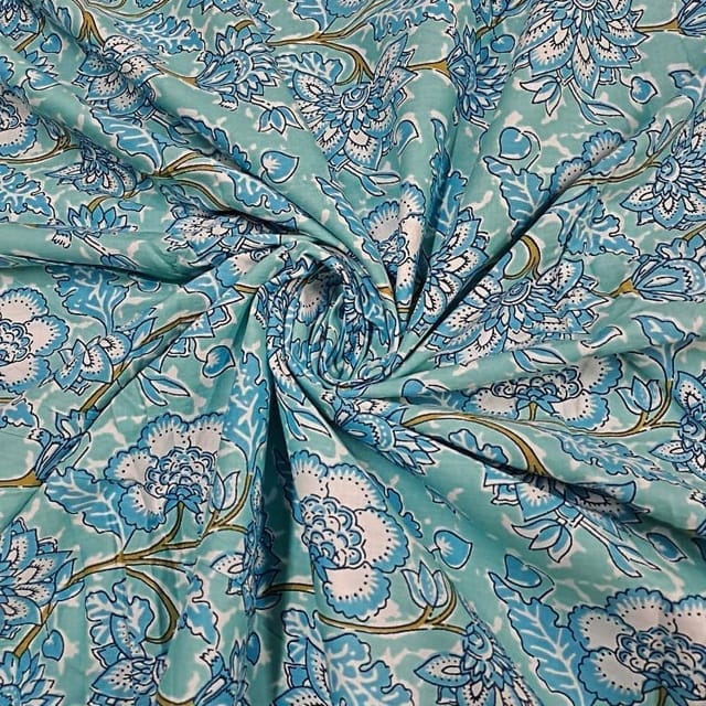 Sea Blue Color Cotton Cambric Printed Fabric