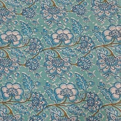Sea Blue Color Cotton Cambric Printed Fabric