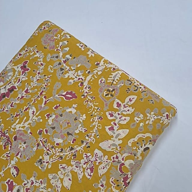 Yellow Color Cotton Cambric Discharge Printed Fabric