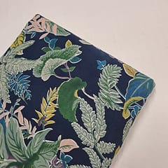 Navy Blue Color Cotton Cambric Discharge Printed Fabric