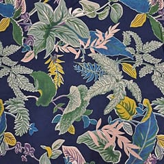 Navy Blue Color Cotton Cambric Discharge Printed Fabric
