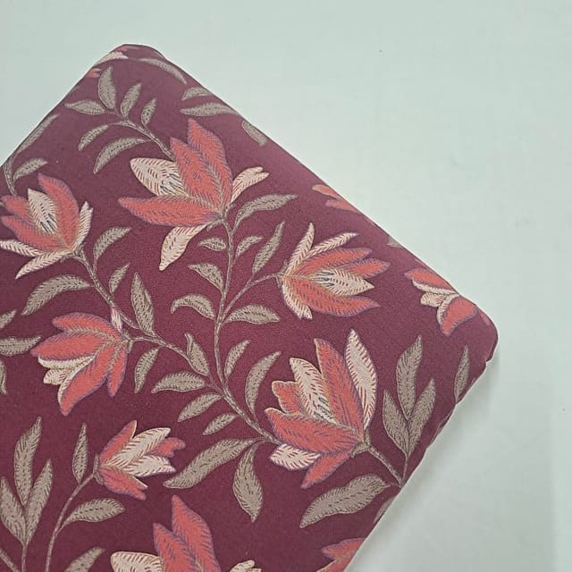 Dark Majenta Color Cotton Flex Discharge Printed Fabric