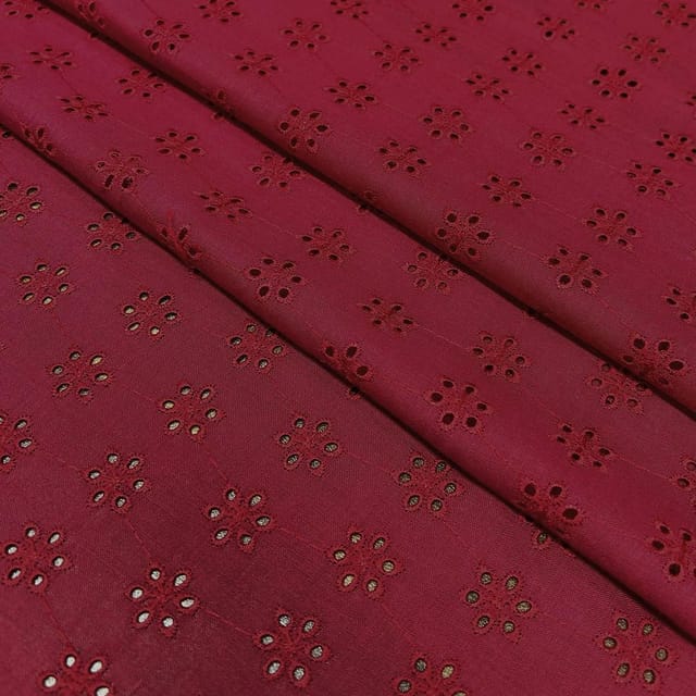 Red Embroidered Cotton Heavy Hakoba Fabric