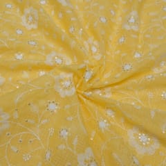 Yellow Colour Kota Doria Embroidered Fabric (1.80Meter Piece)