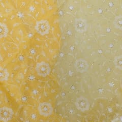Yellow Colour Kota Doria Embroidered Fabric (1.80Meter Piece)
