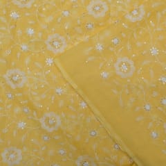 Yellow Colour Kota Doria Embroidered Fabric (1.80Meter Piece)