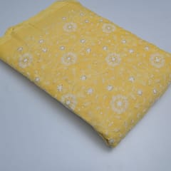 Yellow Colour Kota Doria Embroidered Fabric (1.80Meter Piece)