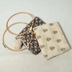 Cream Colour Cotton Embroidered Fabric with Lace and Brown Colour Cotton Printed Fabric DIY Set