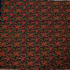 Navy Blue Colour Poly Dupion Embroidered Fabric (1 Meter Piece)