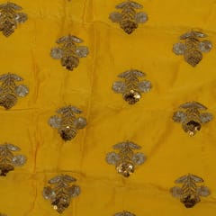 Yellow Colour Upada Embroidered Fabric (70 Cm Piece)