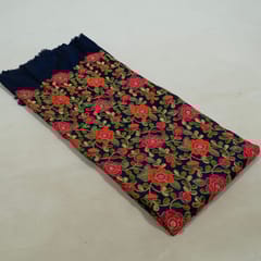 Navy Blue Colour Poly Dupion Embroidered Fabric (1 Meter Piece)