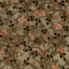 Beige Colour Net Embroidered Fabric (1.20 Meter Piece)