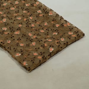 Beige Colour Net Embroidered Fabric (1.20 Meter Piece)