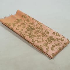Peach Colour Poly Dupion Embroidered Fabric (1 Meter Piece)