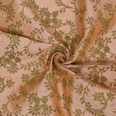 Peach Colour Poly Dupion Embroidered Fabric (1 Meter Piece)