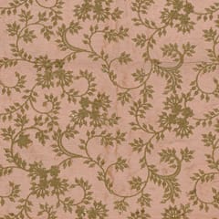 Peach Colour Poly Dupion Embroidered Fabric (1 Meter Piece)