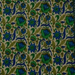 Green Colour Dupion Silk Printed Fabric