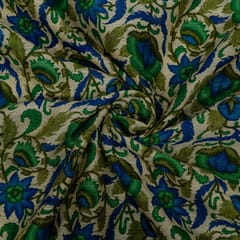 Green Colour Dupion Silk Printed Fabric