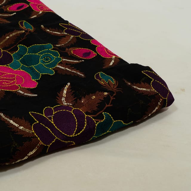 Black Colour Georgette Embroidered Fabric