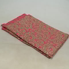 Pink Colour Poly Dupion Embroidered Fabric (1.30 Meter Piece)