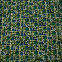 Green Colour Dupion Silk Printed Fabric
