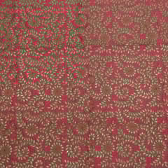 Pink Colour Poly Dupion Embroidered Fabric (1.30 Meter Piece)