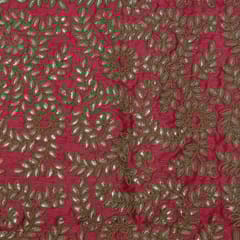 Pink Colour Poly Dupion Embroidered Fabric (1.30 Meter Piece)