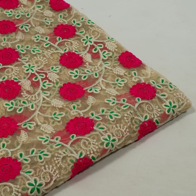Multi Colour Net Embroidered Fabric (1.20 Meter Piece)