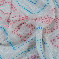 Light Grey Color Pure Georgette Bandhani Digital Printed Fabric (1Meter cut Piece)