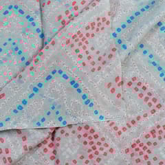 Light Grey Color Pure Georgette Bandhani Digital Printed Fabric (1Meter cut Piece)