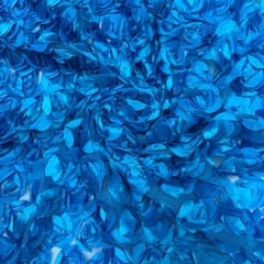 Firozi Blue Color Rose  Floral Net Fabric