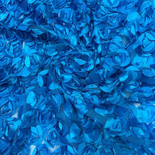 Firozi Blue Color Rose  Floral Net Fabric