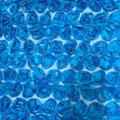 Firozi Blue Color Rose  Floral Net Fabric